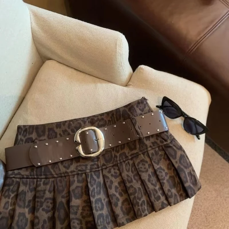 Falda Corta Estilo Y2K para Mujer, Estampado de Leopardo, Cintura Alta, Corte en A, Plisada, Estilo Retro Americano, Mini Falda Sexy para Chicas, Ropa Urbana