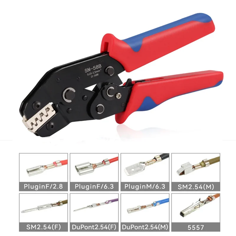 Crimping Tool Set For Dupont JST Terminals No/Pre Insulated Ferrules Butt Connectors Solar & Coax Connectors SN-58B 6 Jaw