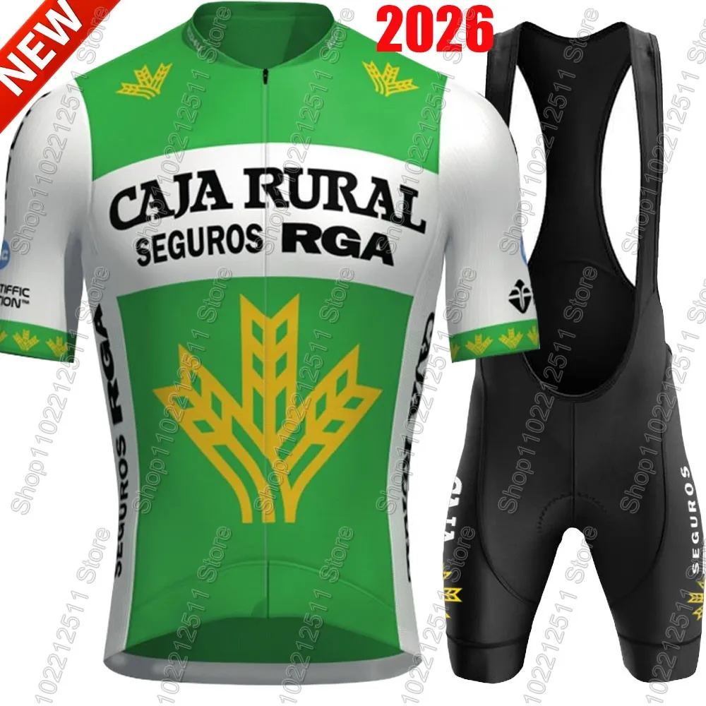 Caja Rural 2026 equipo de ciclismo Jersey conjunto de ropa de ciclismo de verano Kit de hombre camisas de bicicleta de carretera traje pantalones cortos con pechera uniforme MTB