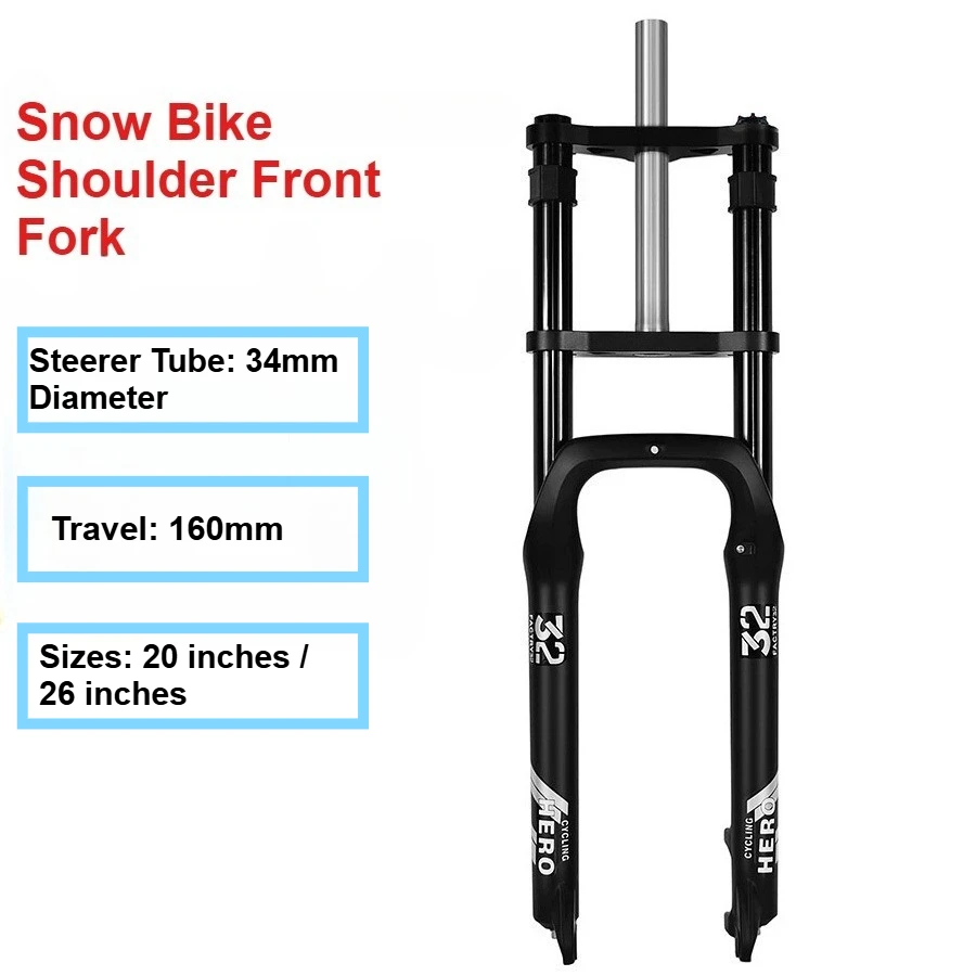 

Snow Bike Mechanical Front Fork, 20 ",26",Aluminum Alloy Shoulder Fork,160mm Stroke,Hydraulic Lock,Shock Absorber,4.0 Tire Bike