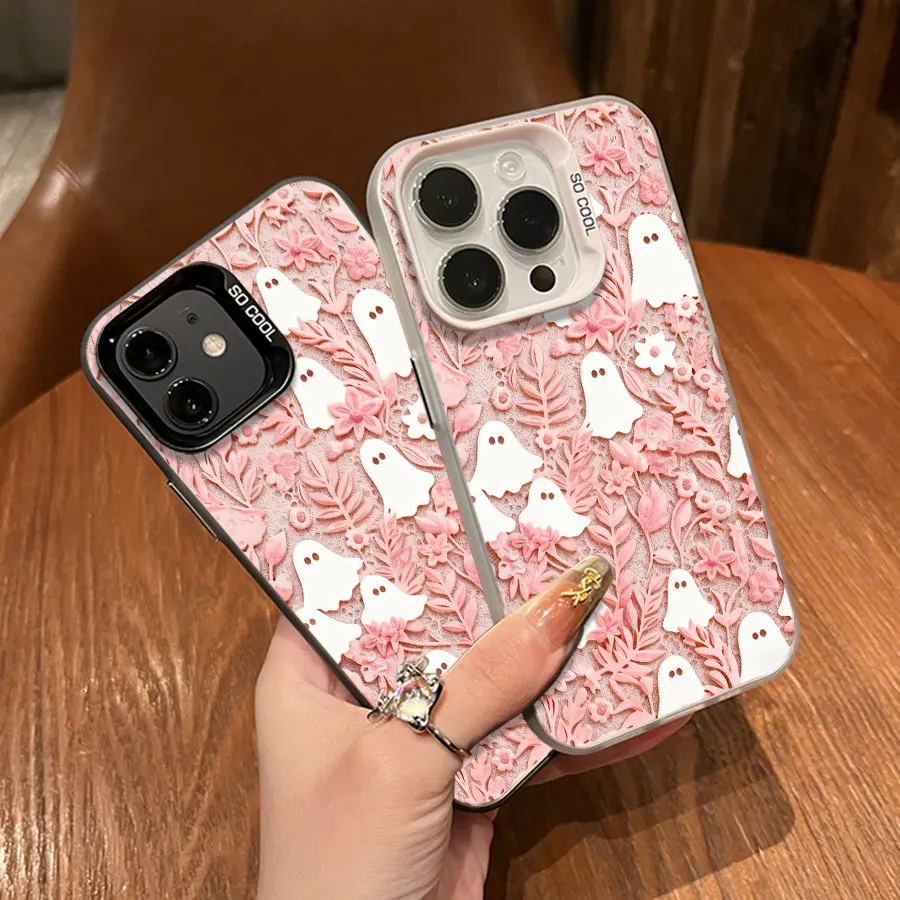 Telefono fantasma fiore rosa per iPhone da 17 a 11 Pro Max Plus