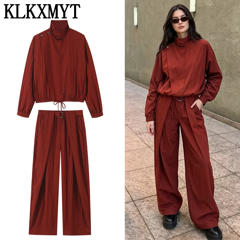 KLKXMYT Schickes Hosen-Set mit Gürtel für Damen, Modische Langarm-Jacke, Herbst 2026 Neu, High-Street Casual Damen-Outfit ﻿ ﻿
