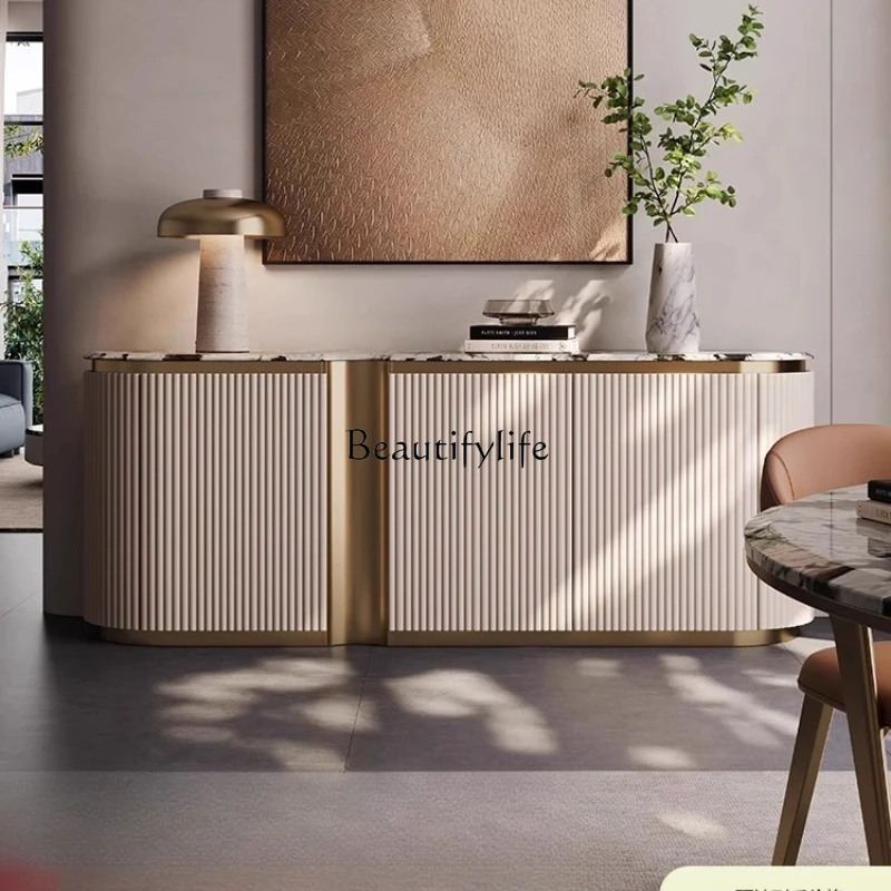 

*Light luxury natural marble dining side cabinet restaurant high-end wall integrated solid wood locker