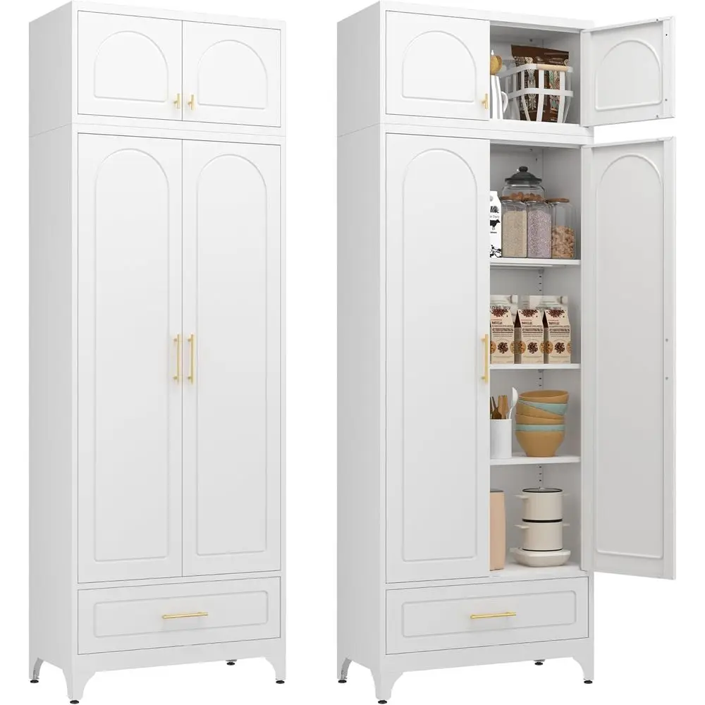 

90 Tall Metal Pantry Cabinet, Freestanding Cupboards with One Door, Ample Storage for Dining and Living Rooms, White
