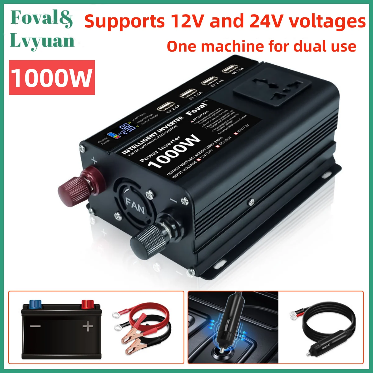 12V 24V To 220V Car Inverter Universal Socket New Dual Purpose 1000W Converter For Phone Camera Laptop Charger Inversor