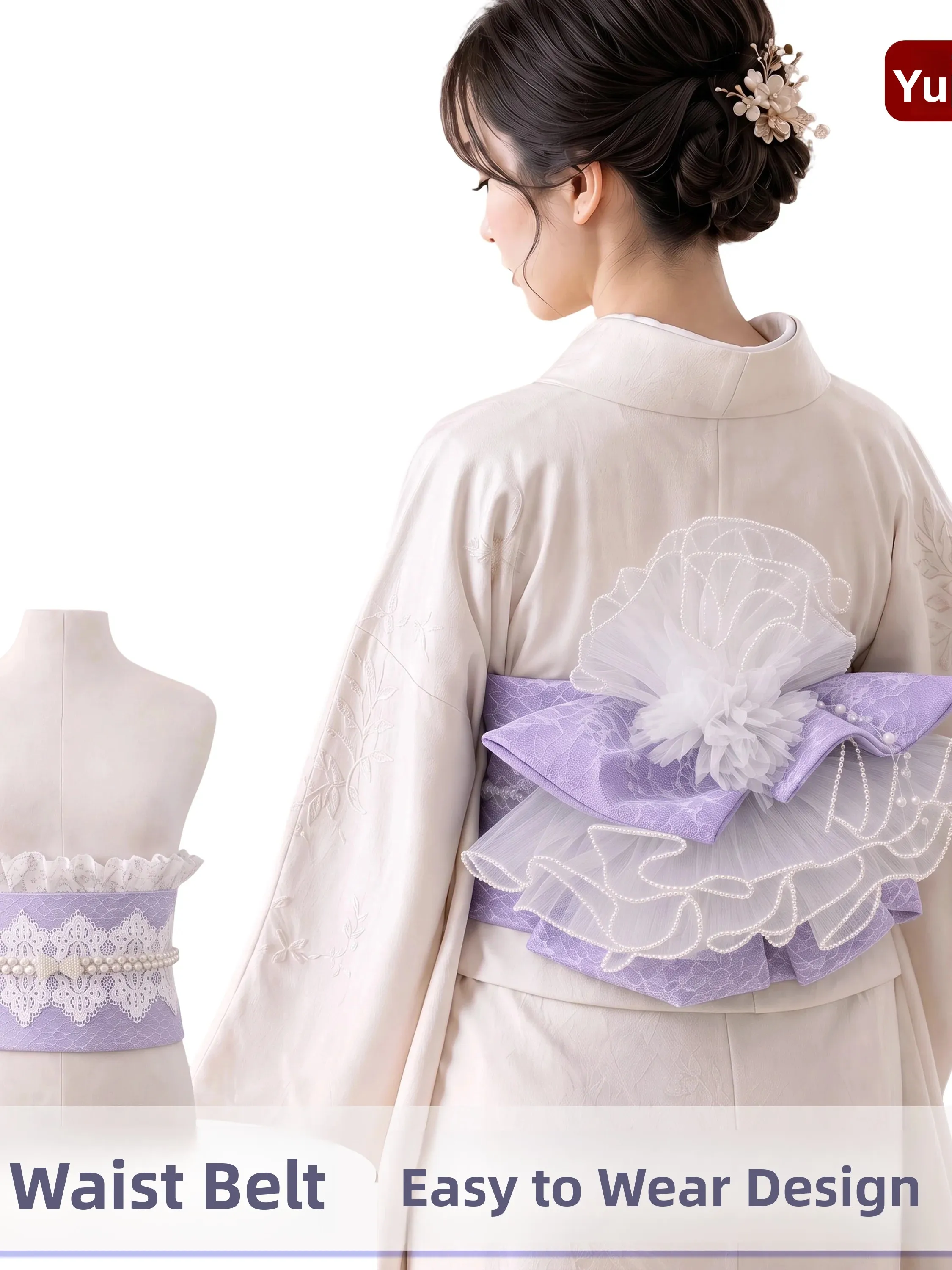  Knot Kimono Waist Belt Macaron Lace Ribbon Integrated Ice Girl Waist Seal Shaping Underwear for Women