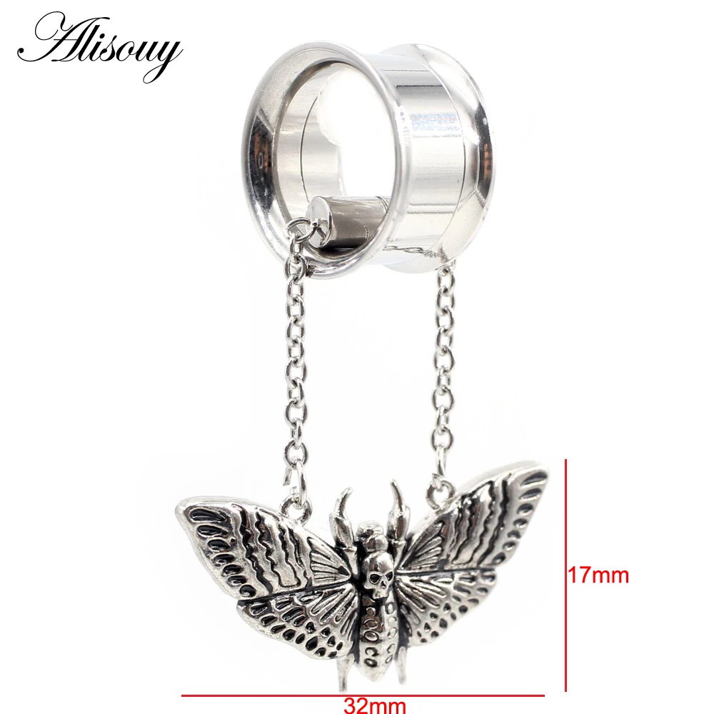 2 szt. Ze stali nierdzewnej kot łańcuszek motylkowy czaszka serce zatyczki do uszu tunele Expander nosze wskaźniki kolczyki Piercing biżuteria do ciała — zdjęcie 7