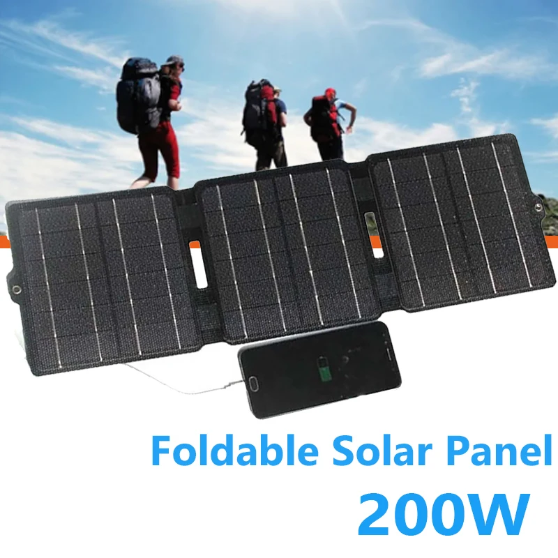 200W Foldable Solar Panel Portable USB Charger Folding Solar Cell Charge Power Bank For Phone Outdoor Hiking Camping Climbing