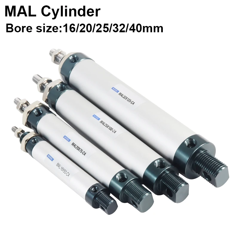 Air Pneumatic Cylinders MAL Bore 16/20/25/32/40mm Stroke 25/50/75/100/150/200/400/500mm Single Lever Mini Air Cylinder
