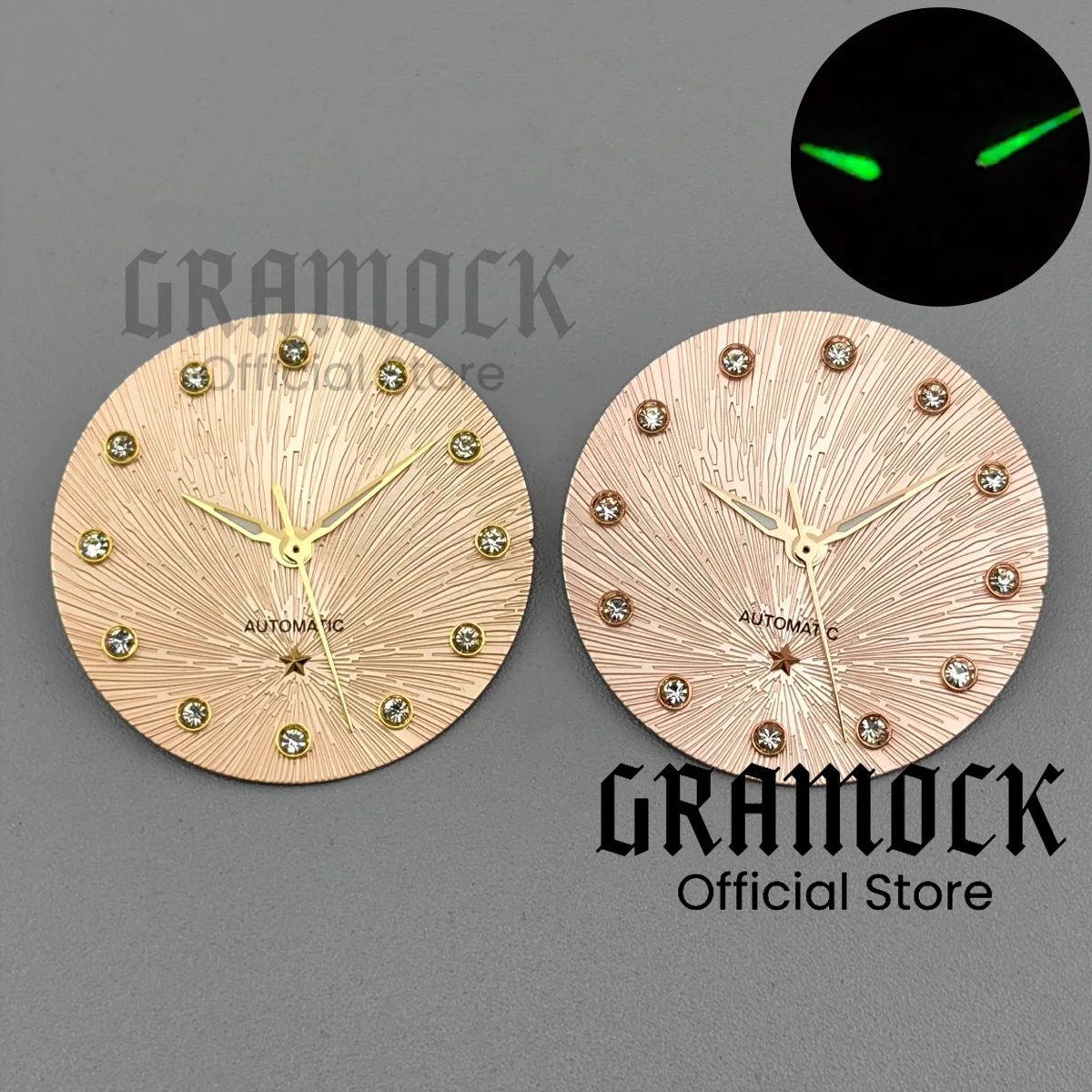 

Циферблат часов Gramock Gold с текстурой розового золота и звездами, набор рук, светящаяся бриллиантовая кромка, подходит для NH05 NH06, механизм 31 мм, детали часов