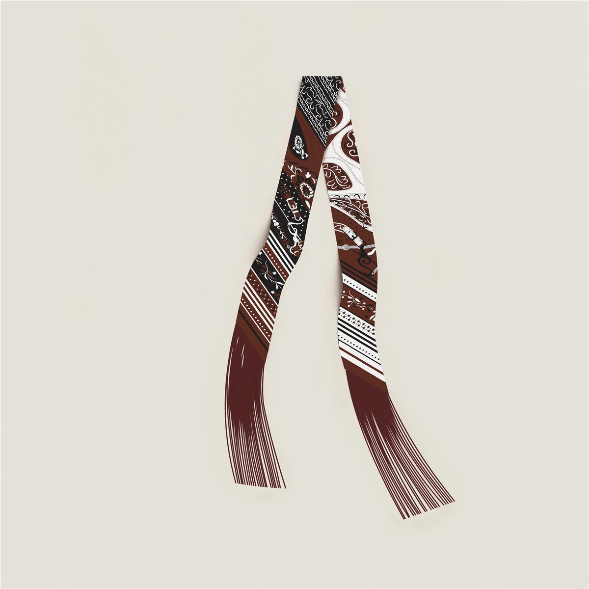 Quastenschal im Modedesign, Marken-Seidenschal für Damen, Haarband, Foulard, Schmaler Taschenschal, Halstuch, Handtaschen-Dekoration