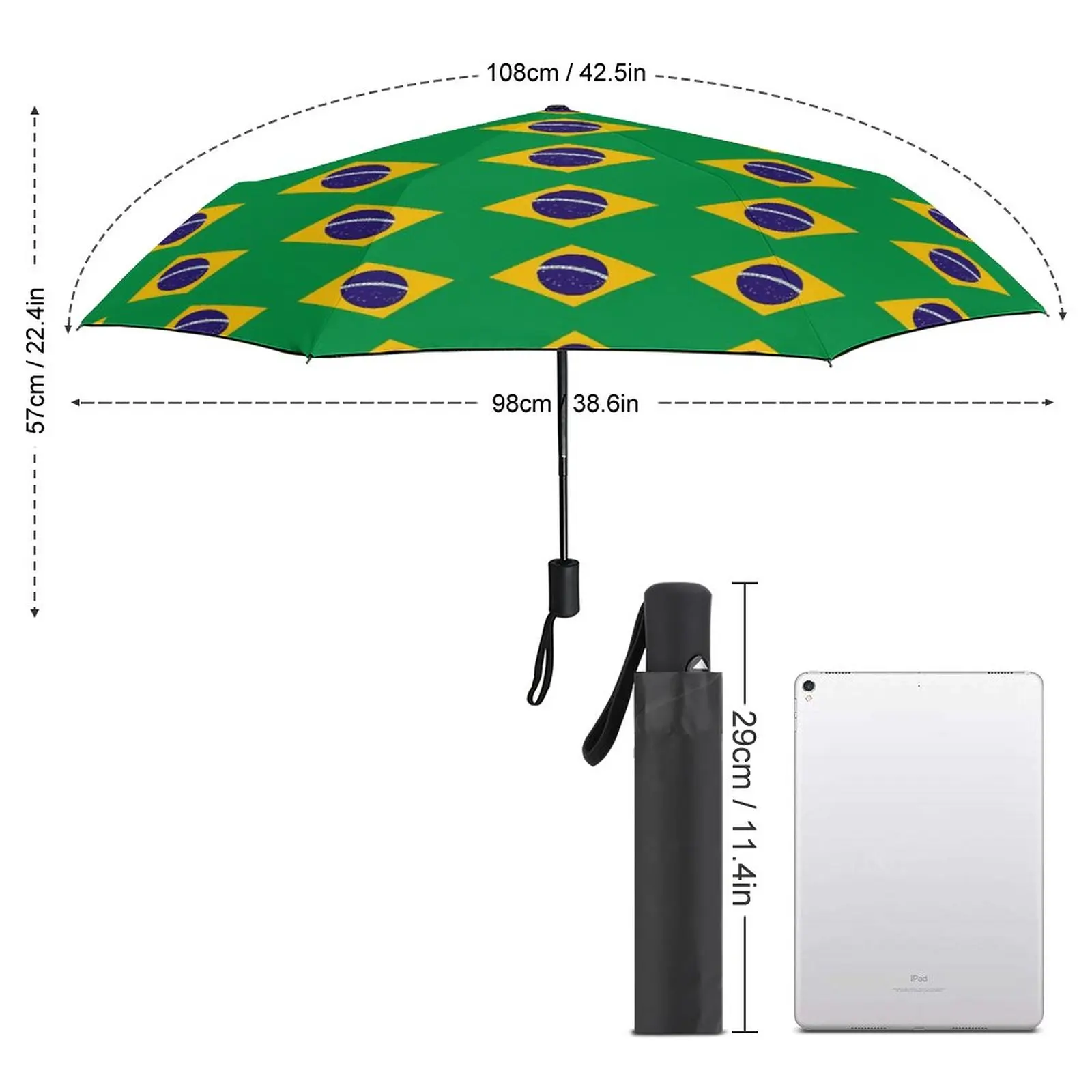 Flags Print Umbrella Flag of Brazi Wind Proof Outside Umbrella Cool Automatic Art Folding Umbrella