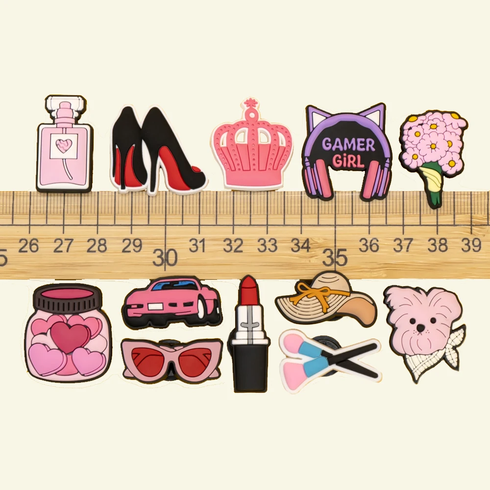 1/25 Uds. Amuletos de zapatos de estilo a la moda, Perfume rosa, accesorios para zapatos con relámpago de caramelo para coche, alfileres para mujeres y niñas, regalos de zuecos rosas