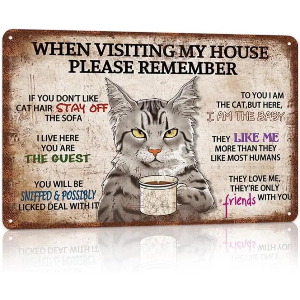 Vintage Cat in Tuxedo Metal Iron Sign - Fun Gift for Cat Lovers, Printed with 