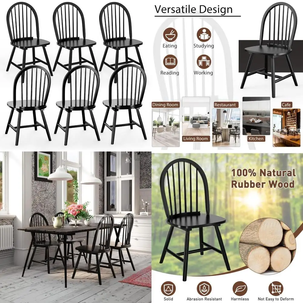 مجموعة من 6 كراسي لتناول الطعام من الخشب المطاطي المغزل عالي الظهر مكونة من 18 قطعة من WATERJOY، مناسبة للمطبخ وغرفة المعيشة