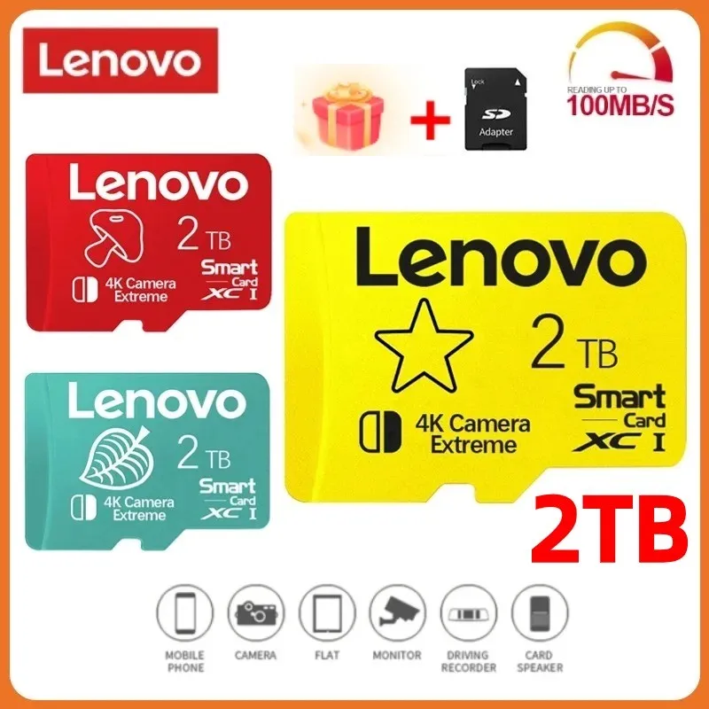 Lenovo-Cartão de Memória Ultra para Telefone, Mini Cartão de Memória Flash, Portátil, SD, TF, 256GB, 1TB, UHS-I, A2, 128GB, 2TB