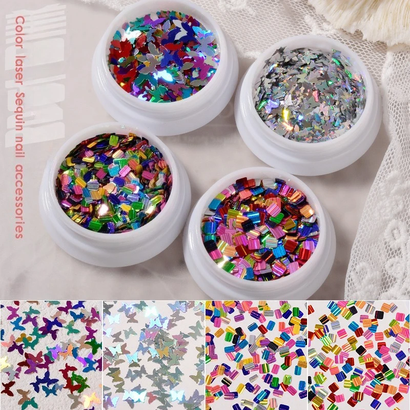 1Pcs Laser Iridescent Rectangular Butterfly Nail Sequins Mixed Silver Color Flakes for DIY Manicure Nail Art Decoration