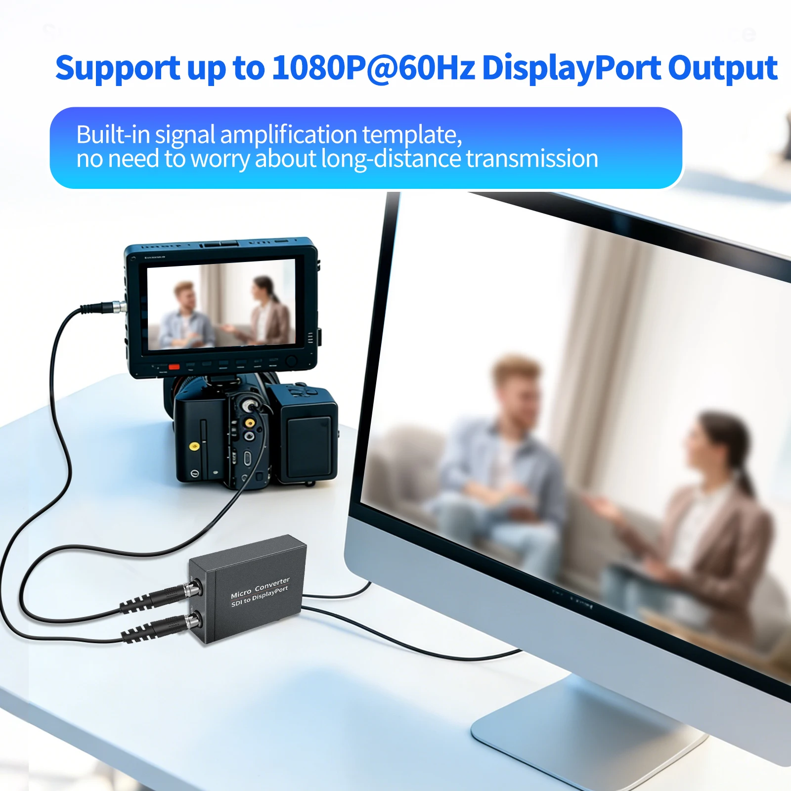 HD 3G Video Converter SDI to DisplayPort To SDI Adapter Converter with Loop Audio Auto Format Detection for Camera To TV Monitor