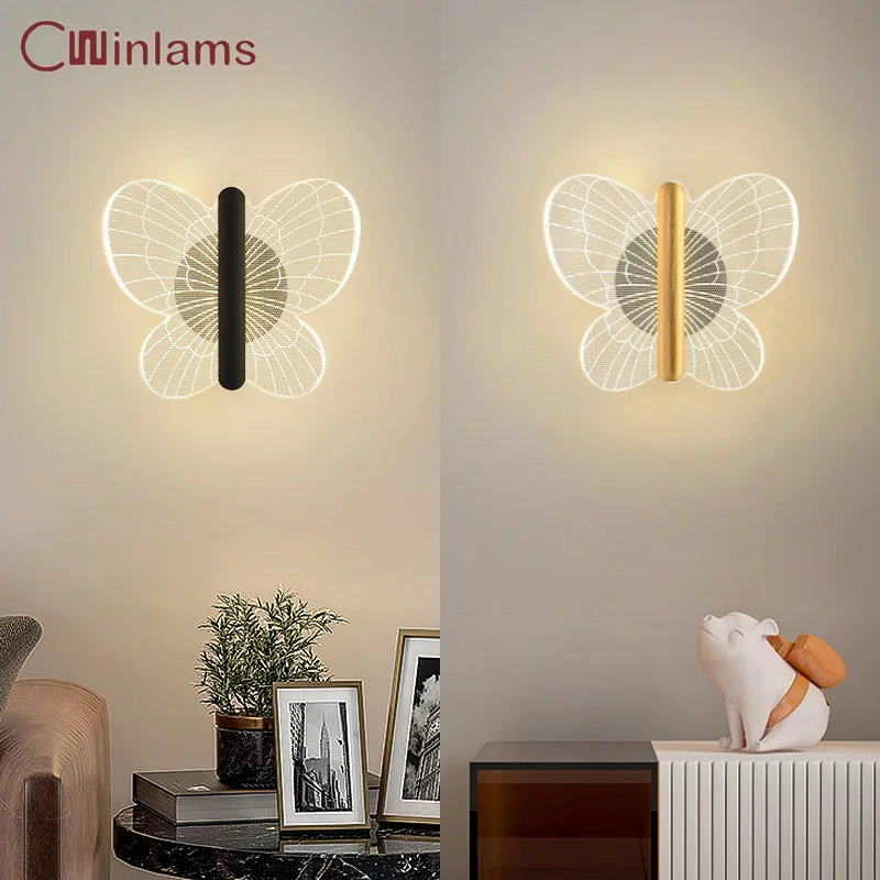 

Modern Light Luxury Butterfly Wall Lamp Double Color Light Living Room Bedroom Bed Wall Lamp Aisle Sofa Wall Background Light