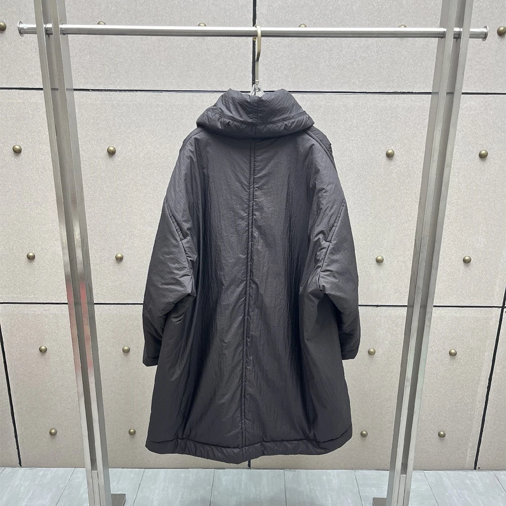 Women Mid-length Padded Coat Stand Wrap Collar Single Breasted Loose Warm Winter Parka Solid Ladies Casual Thick Cotton Jacket