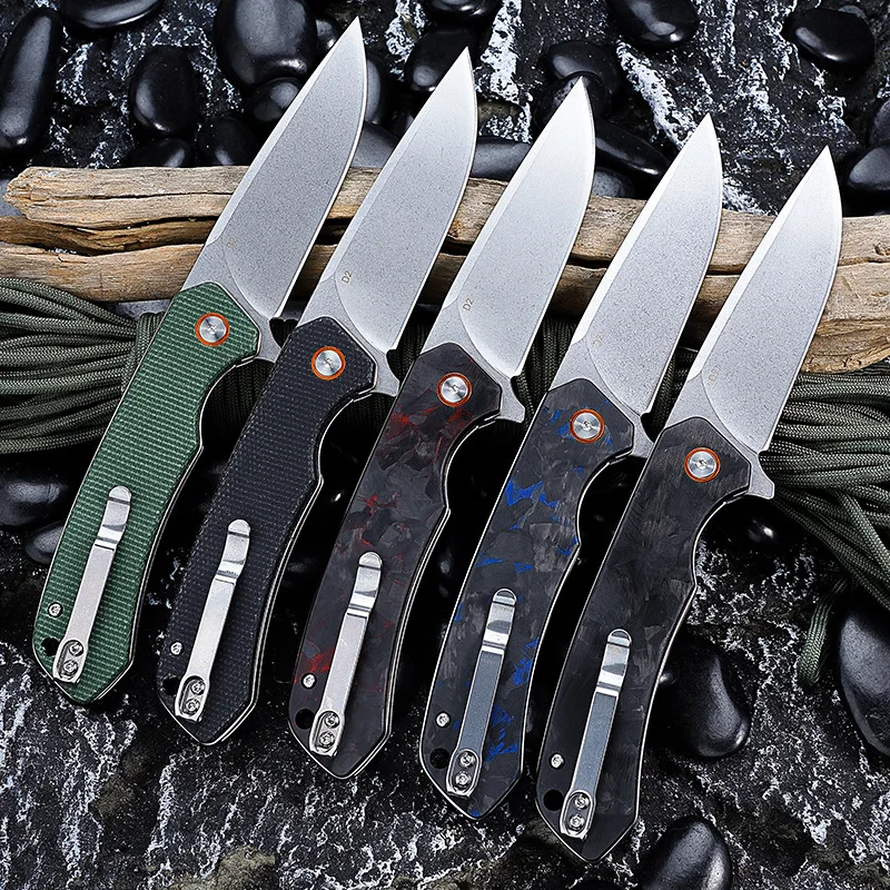 

D2 Steel high hardness folding knives Outdoor camping portable tool knives Linen Handle G10 handle