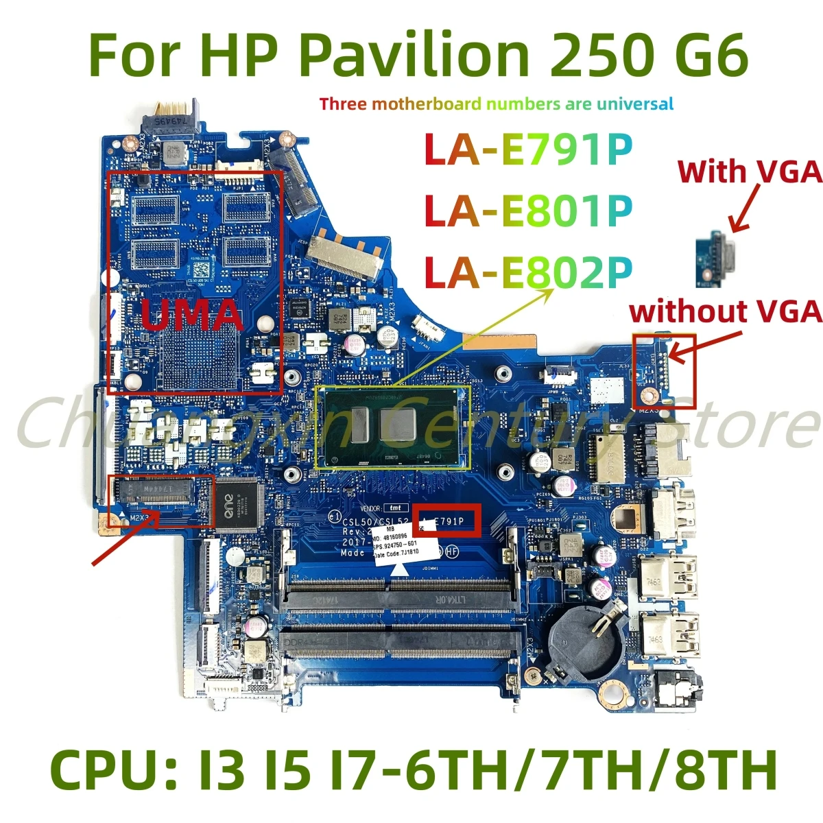 

Материнская плата LA-E791P LA-E801P LA-E802P подходит для ноутбуков HP 250 G6, процессора I3 I5 I7-6TH/7TH/8TH, мгновенное 100% тестирование в порядке.