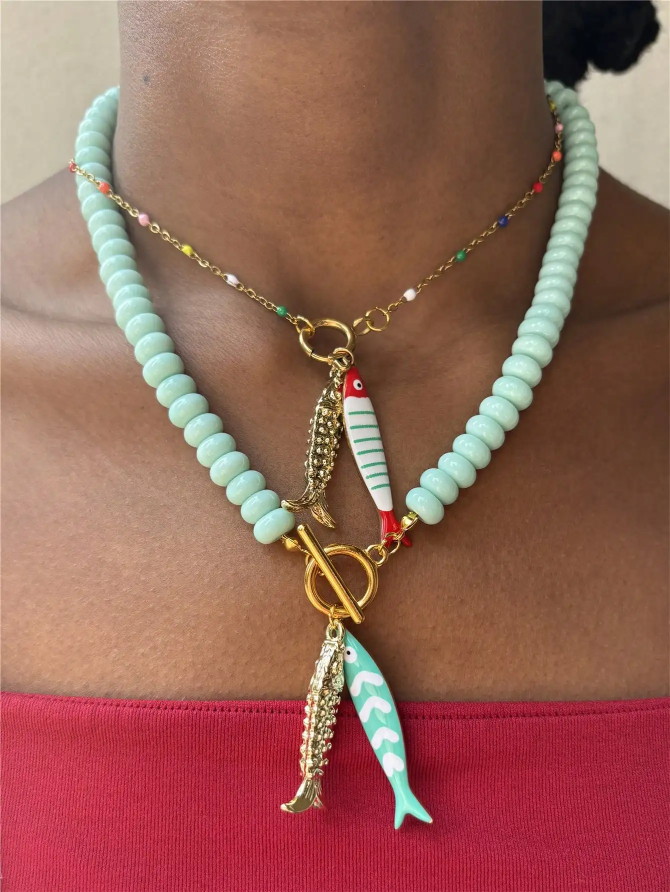 Colorful Fish Pendant Necklace for Women Trendy Beaded Casual Jewelry Fashion Personalized Accessory
