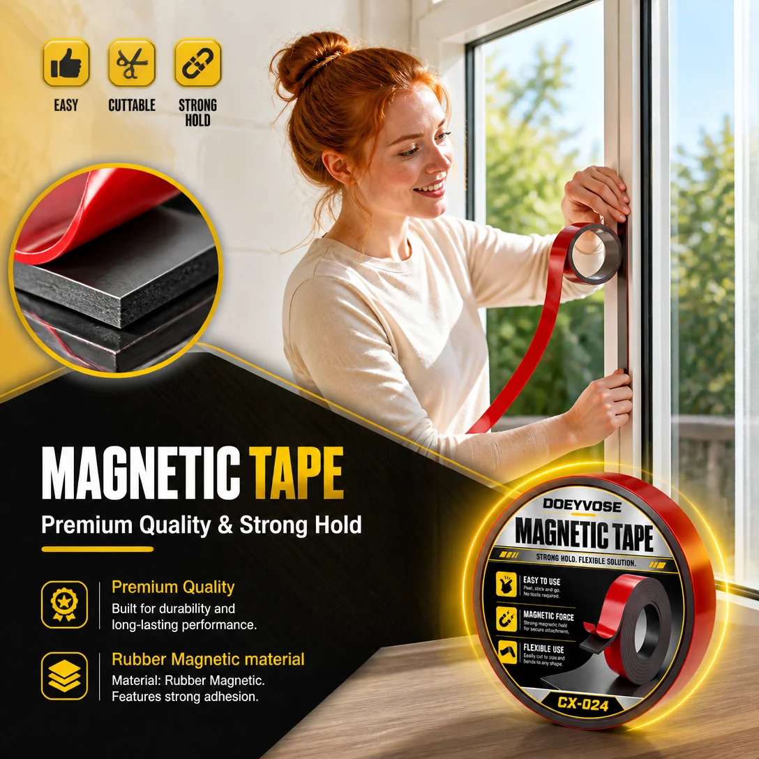 1M Self-Stick Magnet Strip 1cm Width 1mm Thick Cuttable Magnetic Tape