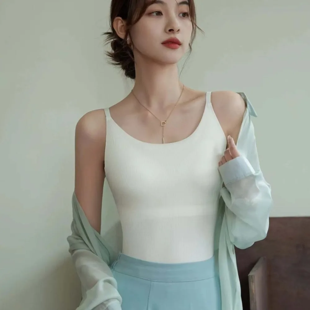 

Ins Fashion с подушкой на груди, камзол из ледяного шелка, однотонный облегающий укороченный топ без следов, корсет из ледяного шелка на каждый день