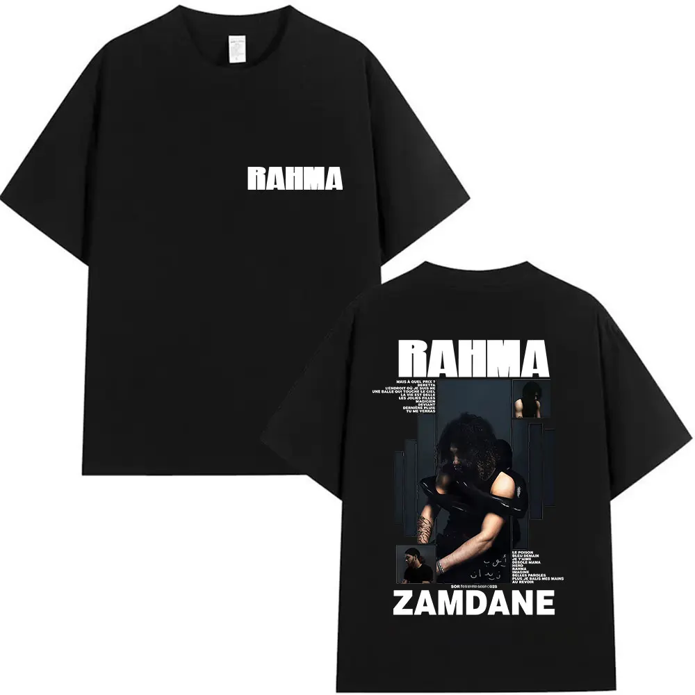مغني الراب RAHMA Zamdane ألبوم 2025 الجرافيك تي شيرت الرجال موسيقى البوب الهيب هوب قصيرة الأكمام تي شيرت المشجعين ملابس فضفاضة القطن تي شيرت