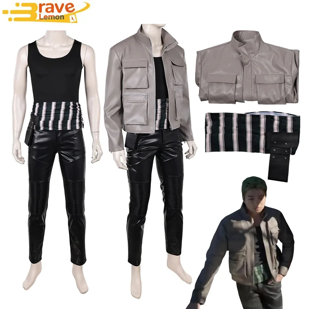 

Roronoa Cosplay Zoro Costume Men Fantasia Coat Vest Pants Belt Movie Navigation Roleplay Clothing Male Halloween Carnival Suit