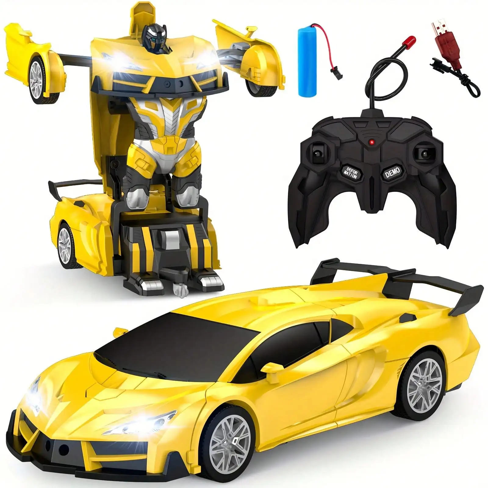 Blue/Red/Yellow Remote Control Transformer Car - Transformer Robot Remote Control Car, One Button Transform And 360 Degree Rotating Drift, Christmas Gift, Birthday Gift For Boys/Girls