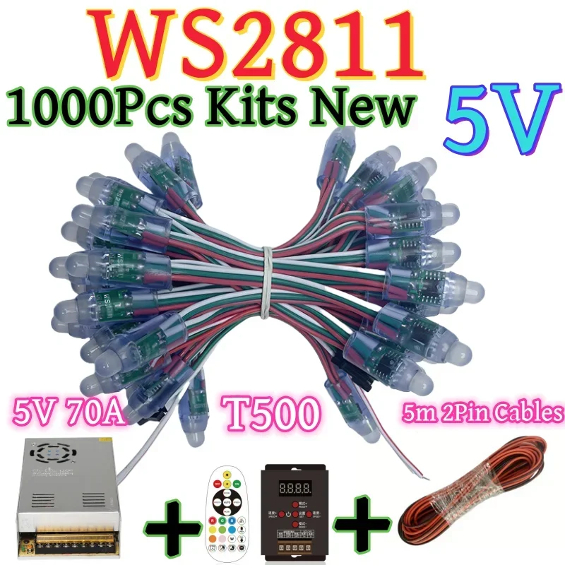 500-1000 sztuk F12mm DC5V WS2811IC pełnokolorowy moduł LED Pixel Light IP68 wodoodporny kolor RGB cyfrowy LED Pixel Light WS2811 zestawy