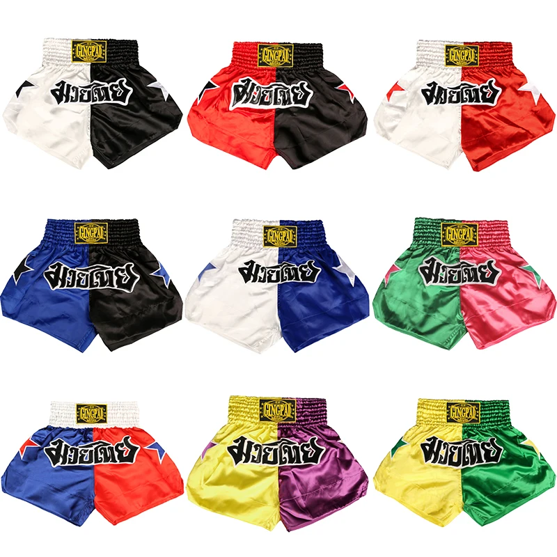 Bunte Muay Thai Shorts Boxhose Männer Frauen Kind Satin Kampfsport MMA Kleidung Gym Cage Kampf Grappling Kickboxen Hosen