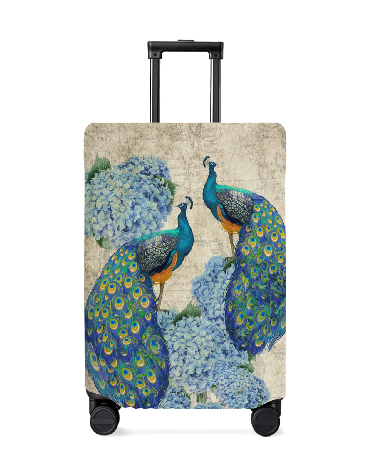 Cubierta de equipaje de viaje Retro, funda elástica para maleta, funda antipolvo, accesorios de viaje, flor de pavo real, Hortensia