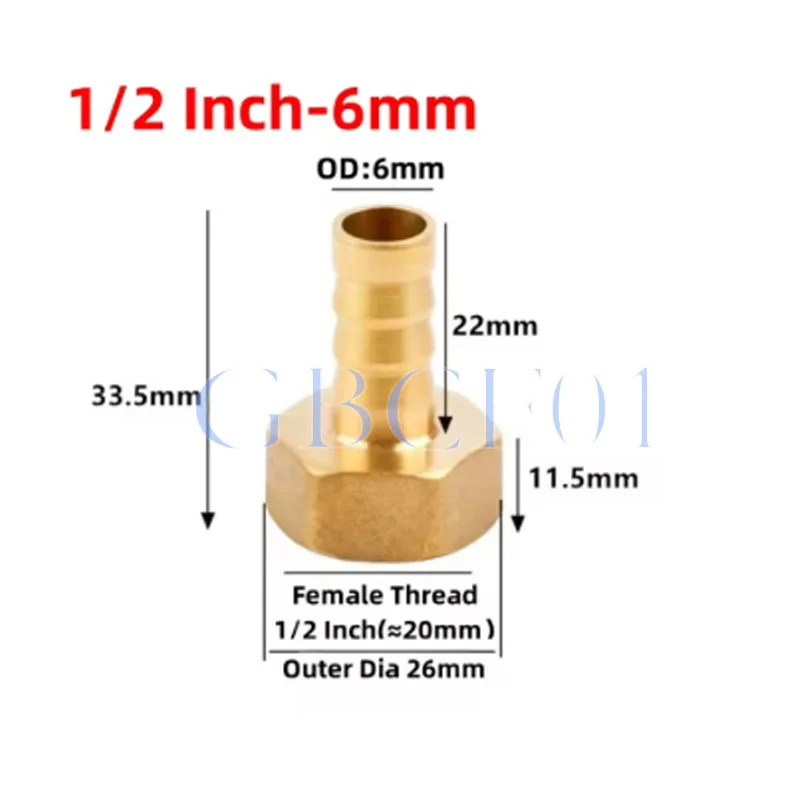 Brass Pipe Fitting 6 8 10 12 14 16 19-32mm Hose Barb Tail 1/2 3/4 1