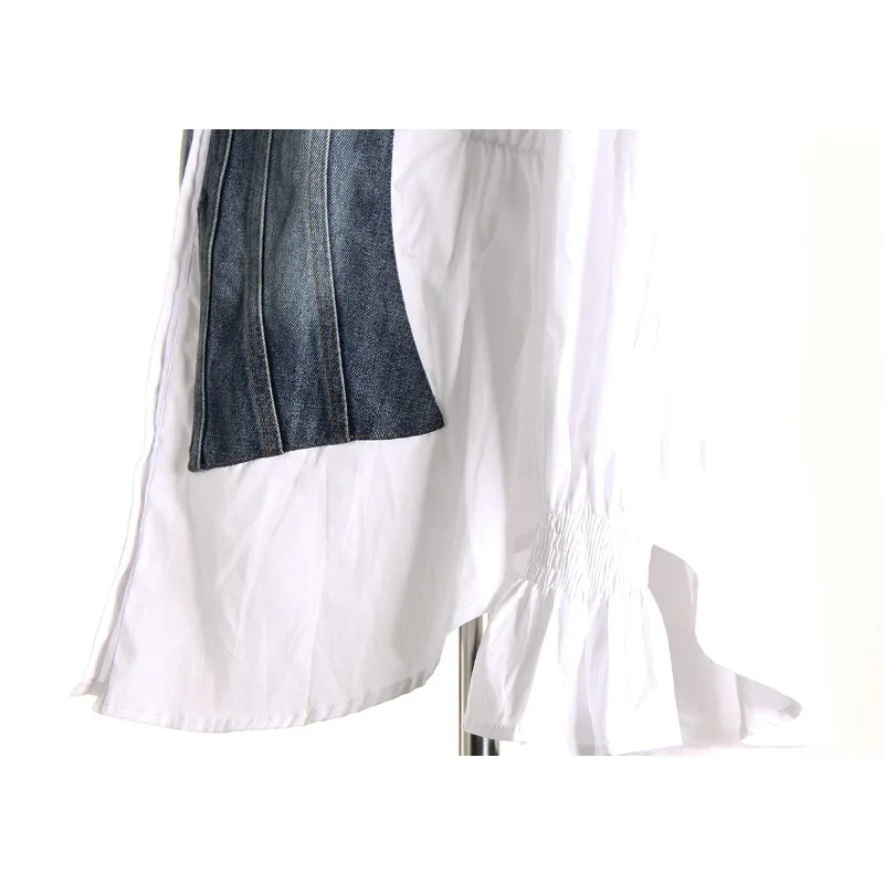 Women's Spring Autumn Shirt Jacket Fake Two Pieces Cowboy Splicing Outwear Design Luxury Brand Simple Fashion Comfortable Soft