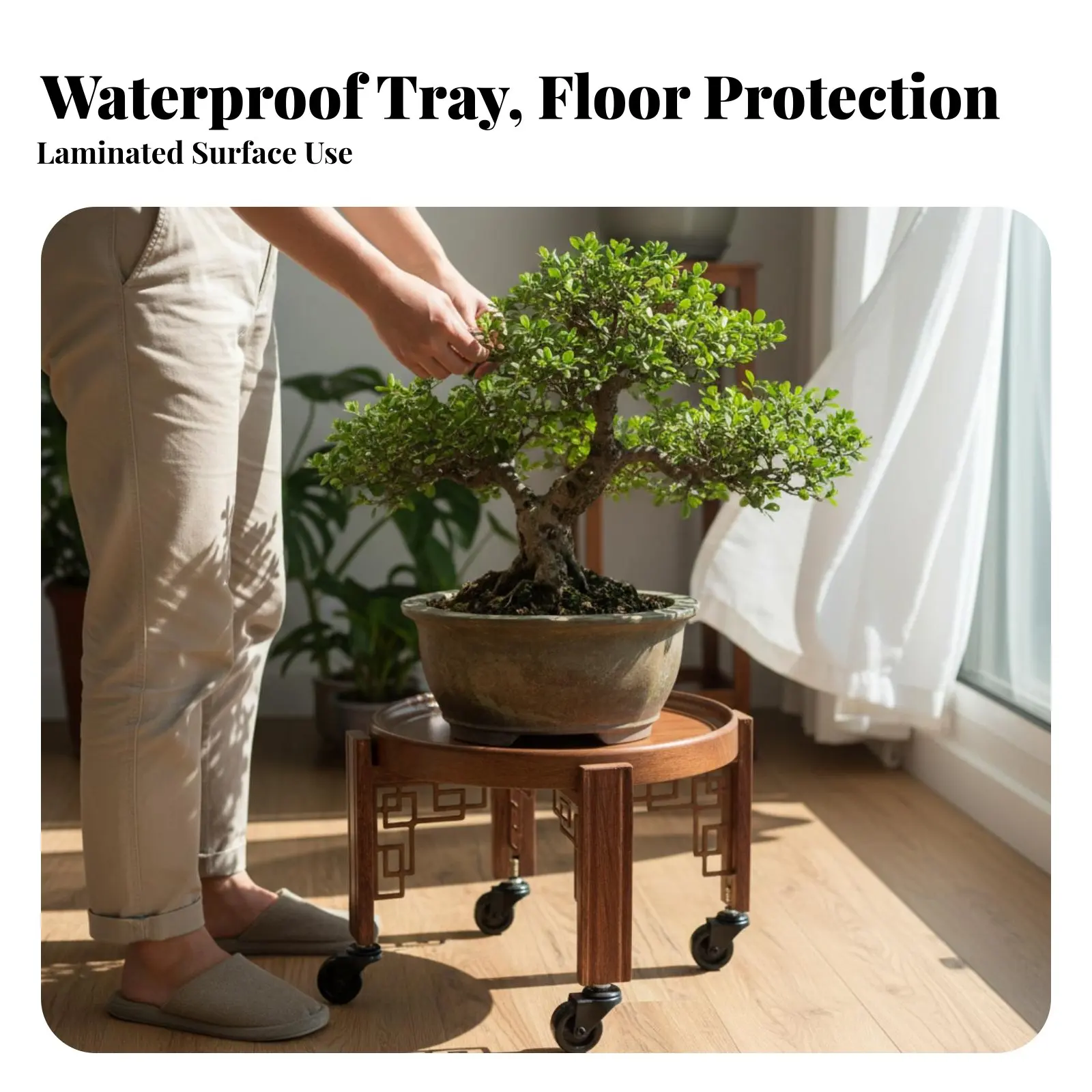 

Wheeled Plant Stand Easy to Move Wheeled Pot Stand Minimalist Design Bulky Duty for Indoor Gardeners, Living Room, Indoors