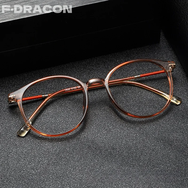 

F·DRACON New TR90 Retro Round Women's Eyeglass Frame Ultra Light Anti Blue Light Optical Prescription Glasses for WomenFJ8162