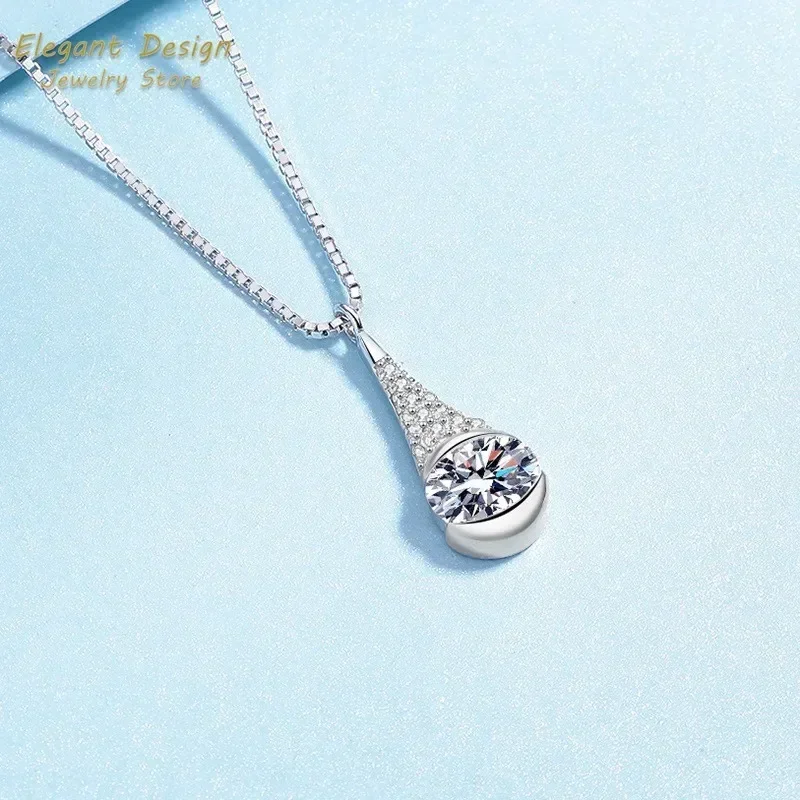 Luxury Necklace Egg Shaped 1CT Moissanite Water Droplet Pendant for Women Diamond Platinum Pt950 Box Chain Wedding Fine Jewelry