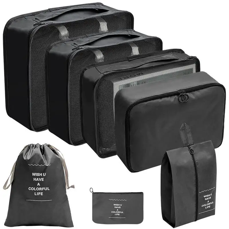 

Hot 7PCS Set Clothes Storage Bag Travel Packing Cubes Suitcase Portable Hand Bags Tidy Pouch Folding Luggage Bag With Shoe Pouch