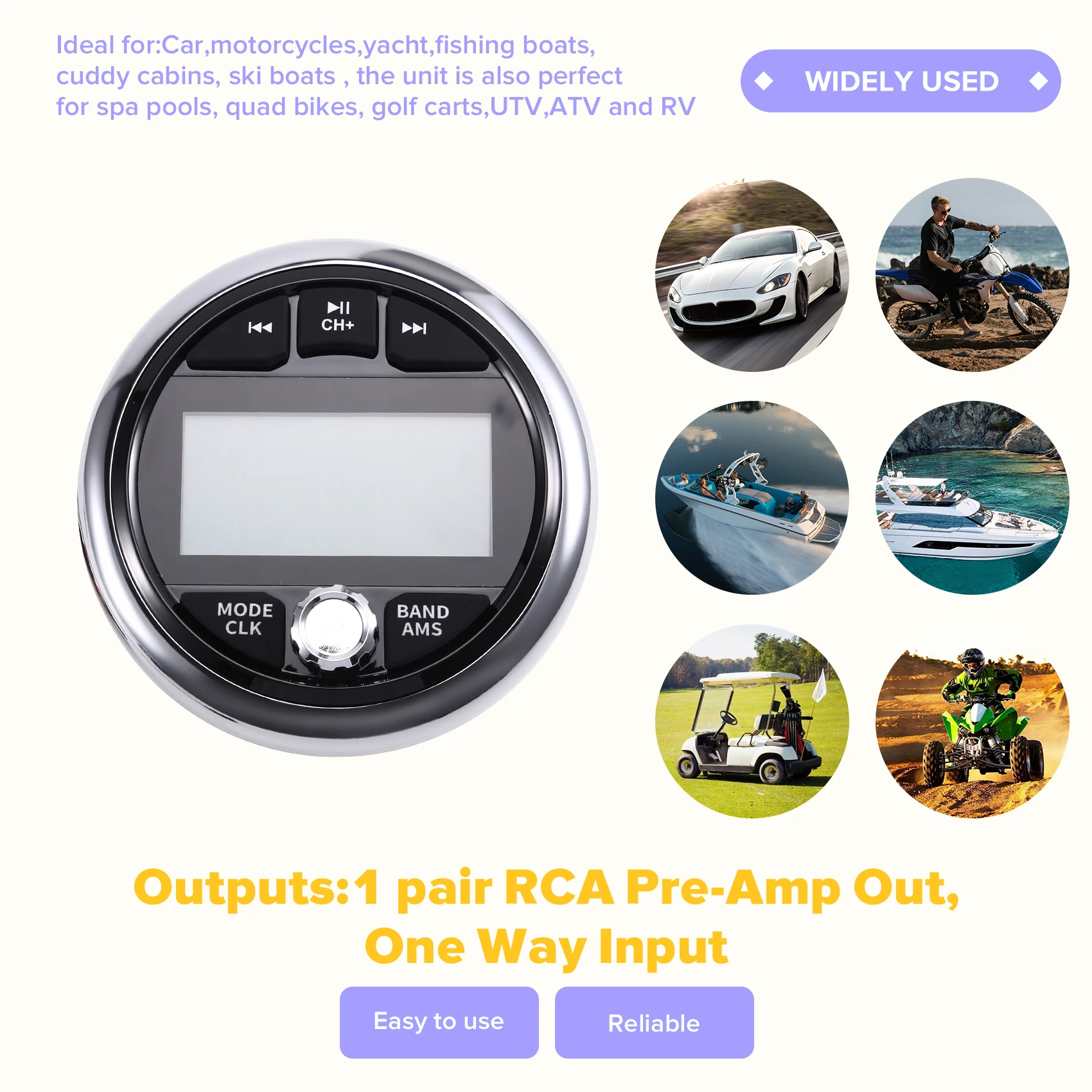 AASS-Motorboat Yacht Boat Radio For UTV ATV RZR MP3 Media Player Marine Radio Stereo Bluetooth AUX FM AM Receiver