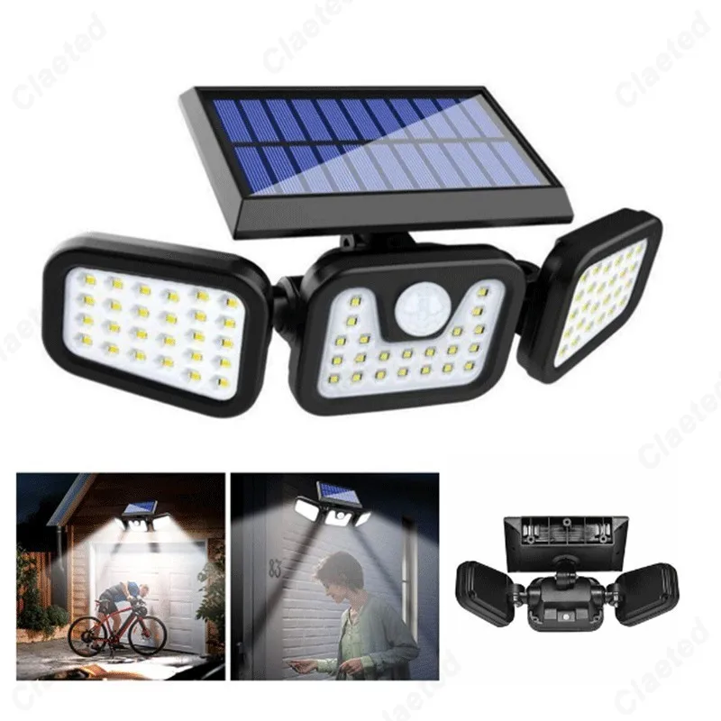 LED Solar Licht Faltbare 74LED Drei Scheinwerfer Außen Motion Sensor Outdoor Hof Garage Gang Beleuchtung Leuchte