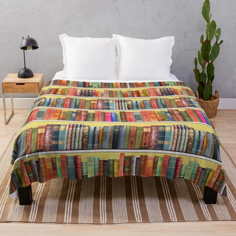 

Christmas books, christmas library,Vintage Bookshelf on yellow Throw Blanket Luxury Throw Picnic Retros Blankets