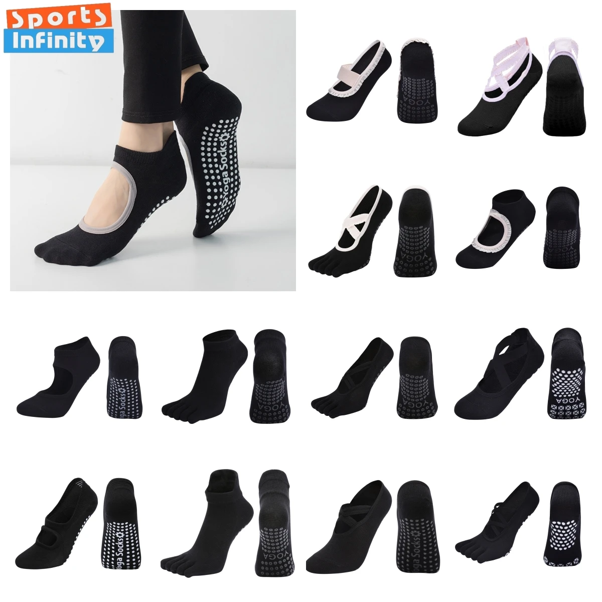 

Разноцветные черные носки для йоги, противоскользящие носки для пилатеса, женские дышащие домашние спортивные носки для балета, танцев, батута, аэробики