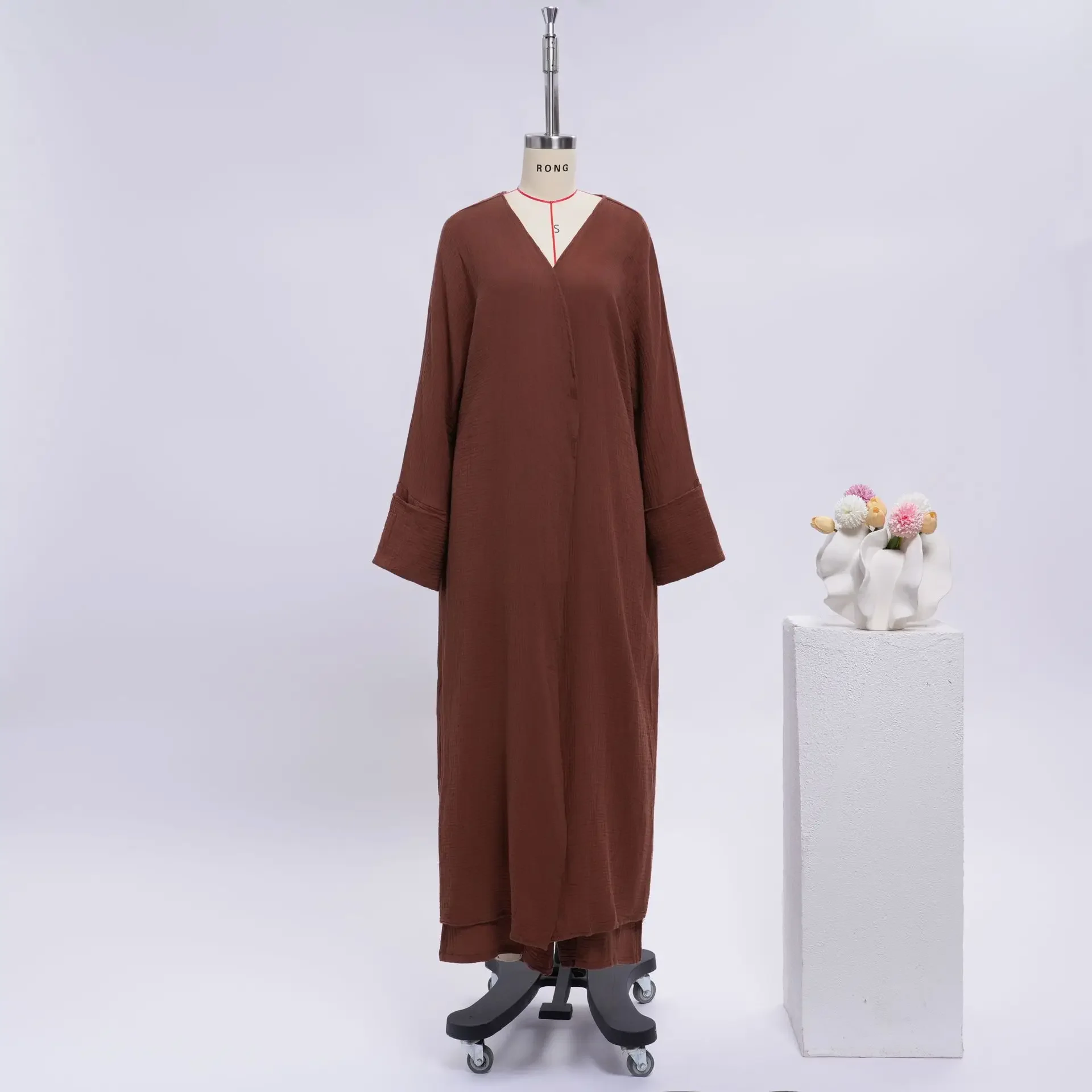 

Мусульманские комплекты из 2 предметов, женские платья, широкие брюки, кардиган, халат Рамадан, Дубай, открытый костюм Абая, ислам, Джалабия, Vestidos, кафтан