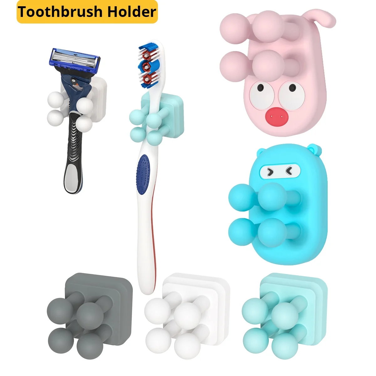 4Pcs Shaver Toothbrush Holder Wall Mounted Punch-free Razor Holder for Bathroom Kitchen Durable Flexible Silicone Organizer