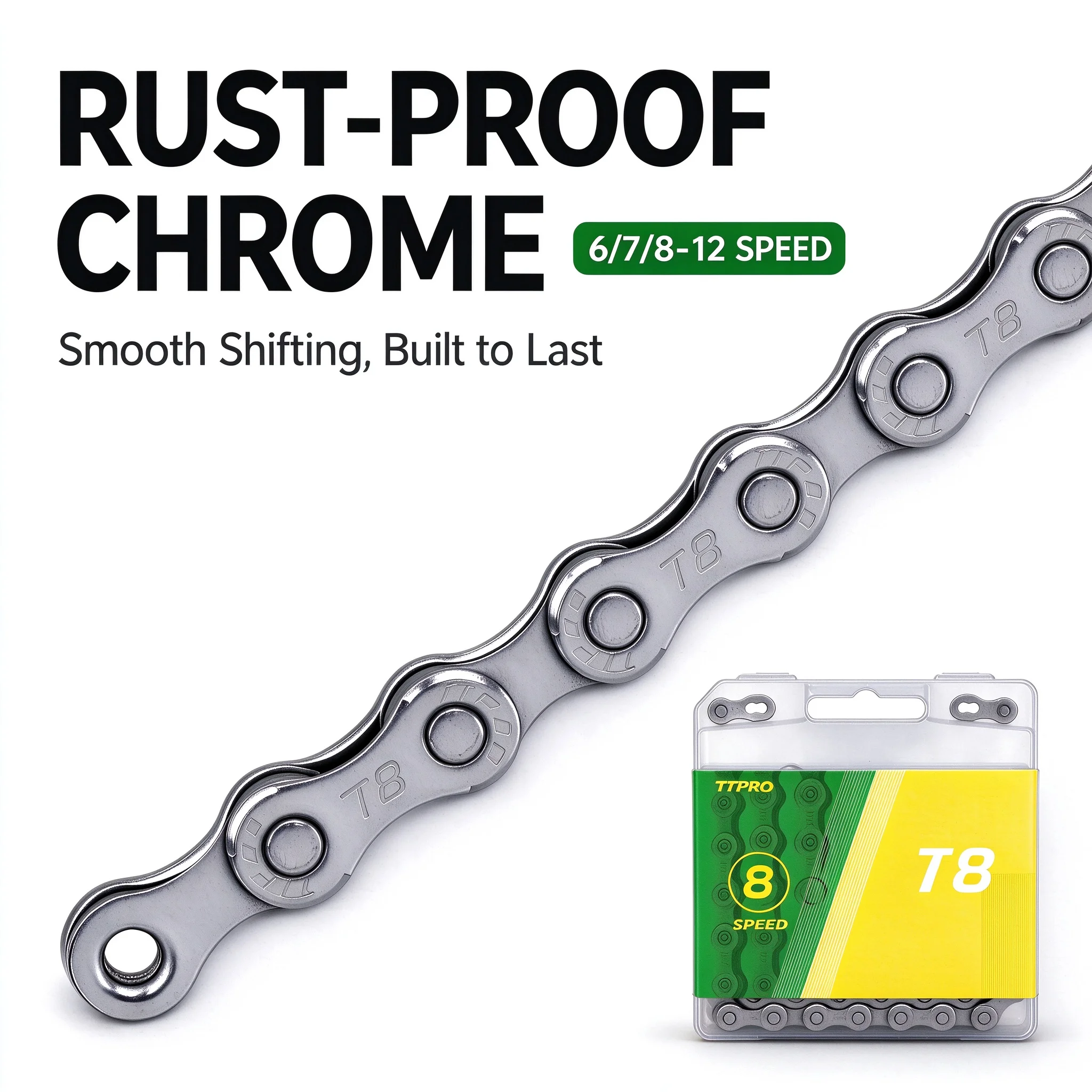 TTPRO Bicycle Chain 8/9/10/11/12 Speed, Gold Electroplated Rust-proof, MTB Road Bike, Variable Speed Chain, Shimano Compatible