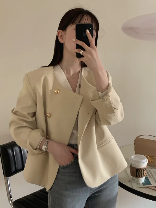 

Ele Loose Long Sve round Ne Suit Jaet, женская модная высококачественная осенняя новая корейская верхняя одежда Sle