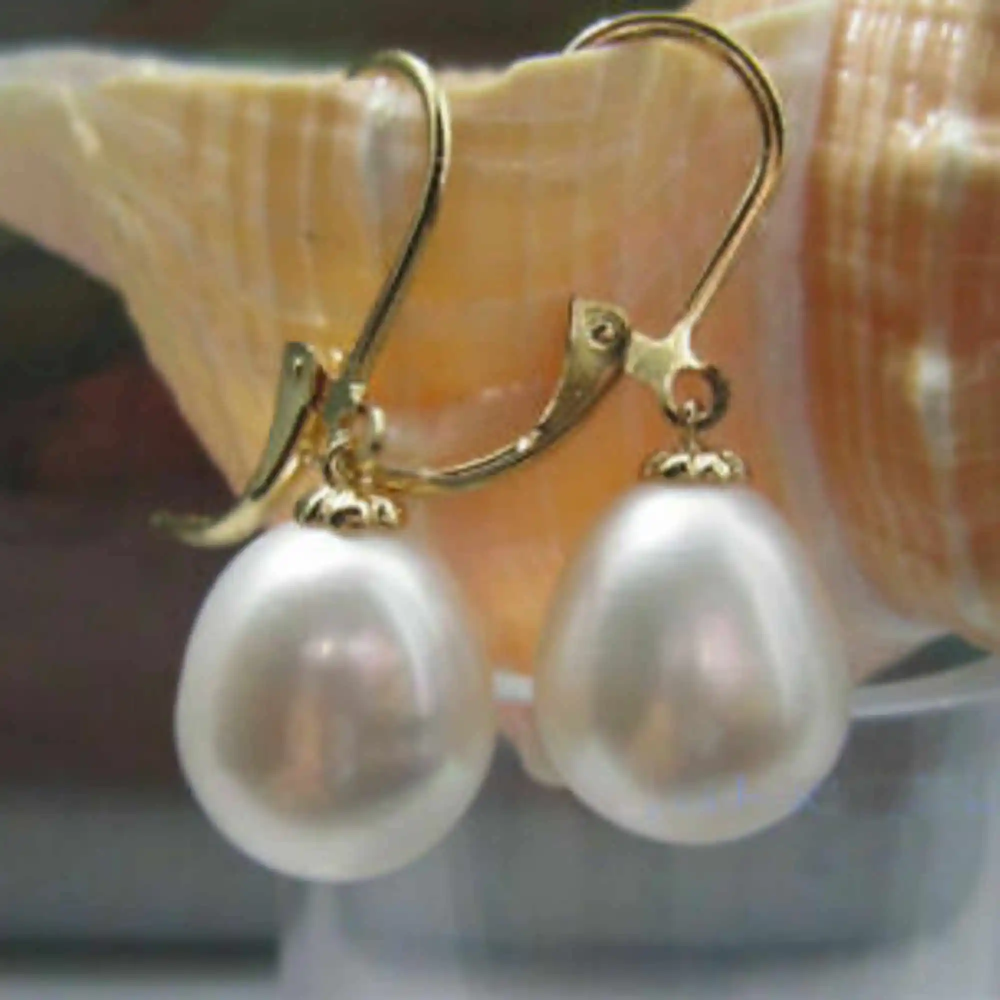 10-12mm Fashion natural white south Sea Pearl 14k gold earrings Diy Freshwater Lucky Halloween Cultured New Year Aquaculture